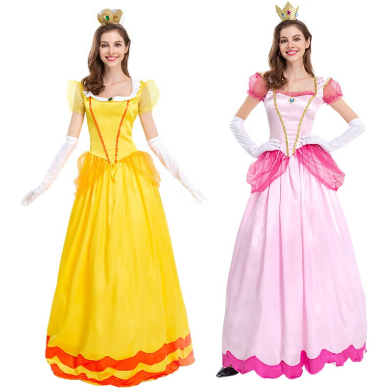 Adults Peach Princess Dress Gloves and Crown Set Pink Ball Gown Party Costume