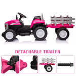 12V Childrens Ride on Tractor with Trailer Parent Remote Control Ride On Car Pink Ride-On Toy for Little Girls