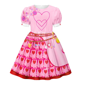 Girls Queen of Hearts Costume Princess Bridget Pink Dress and Wig for Halloween Carnival