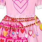 Girls Queen of Hearts Costume Princess Bridget Pink Dress and Wig for Halloween Carnival