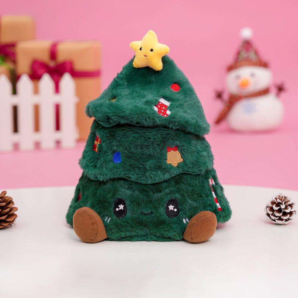 Plush Christmas Tree Doll with Movable Dog Doll Stuffed Animal Hide-and-Seek Interactive Toy Holiday Gift