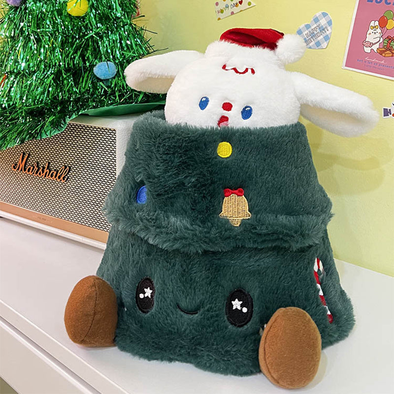 Plush Christmas Tree Doll with Movable Dog Doll Stuffed Animal Hide-and-Seek Interactive Toy Holiday Gift