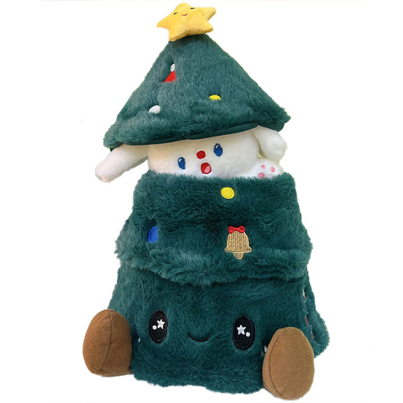 Plush Christmas Tree Doll with Movable Dog Doll Stuffed Animal Hide-and-Seek Interactive Toy Holiday Gift