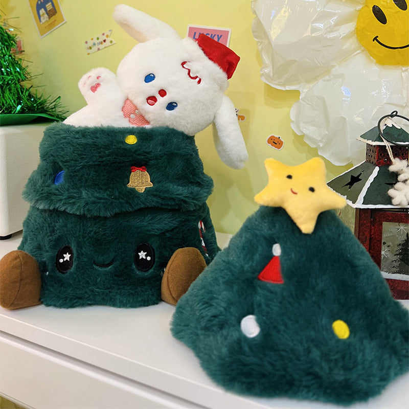Plush Christmas Tree Doll with Movable Dog Doll Stuffed Animal Hide-and-Seek Interactive Toy Holiday Gift