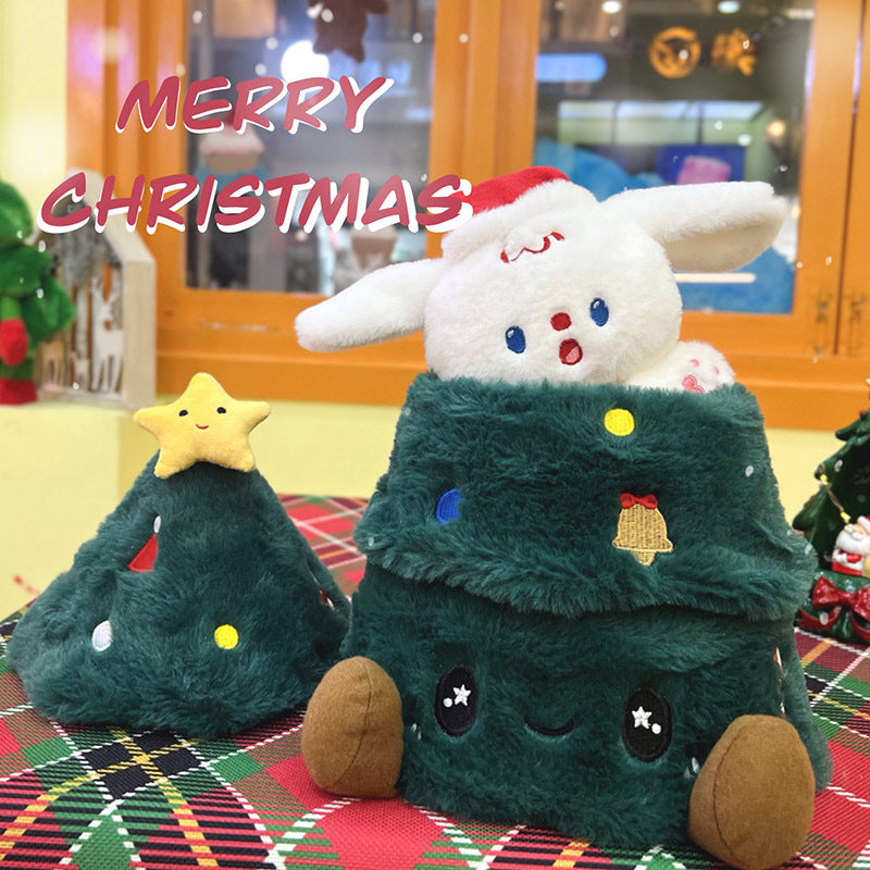 Plush Christmas Tree Doll with Movable Dog Doll Stuffed Animal Hide-and-Seek Interactive Toy Holiday Gift