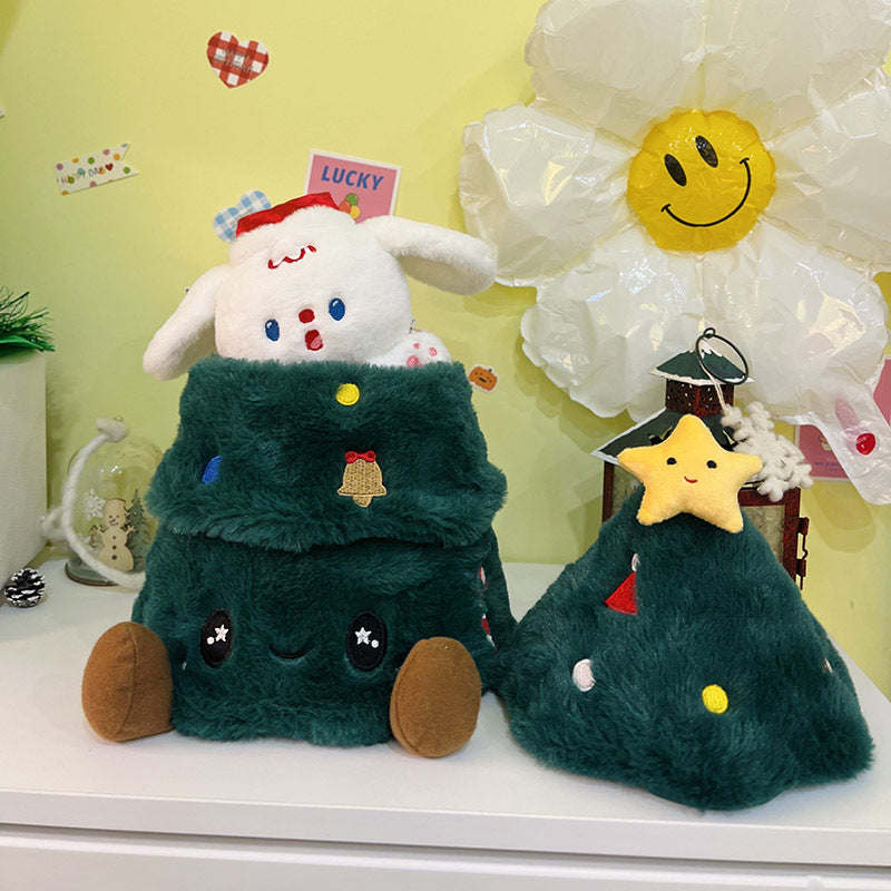 Plush Christmas Tree Doll with Movable Dog Doll Stuffed Animal Hide-and-Seek Interactive Toy Holiday Gift