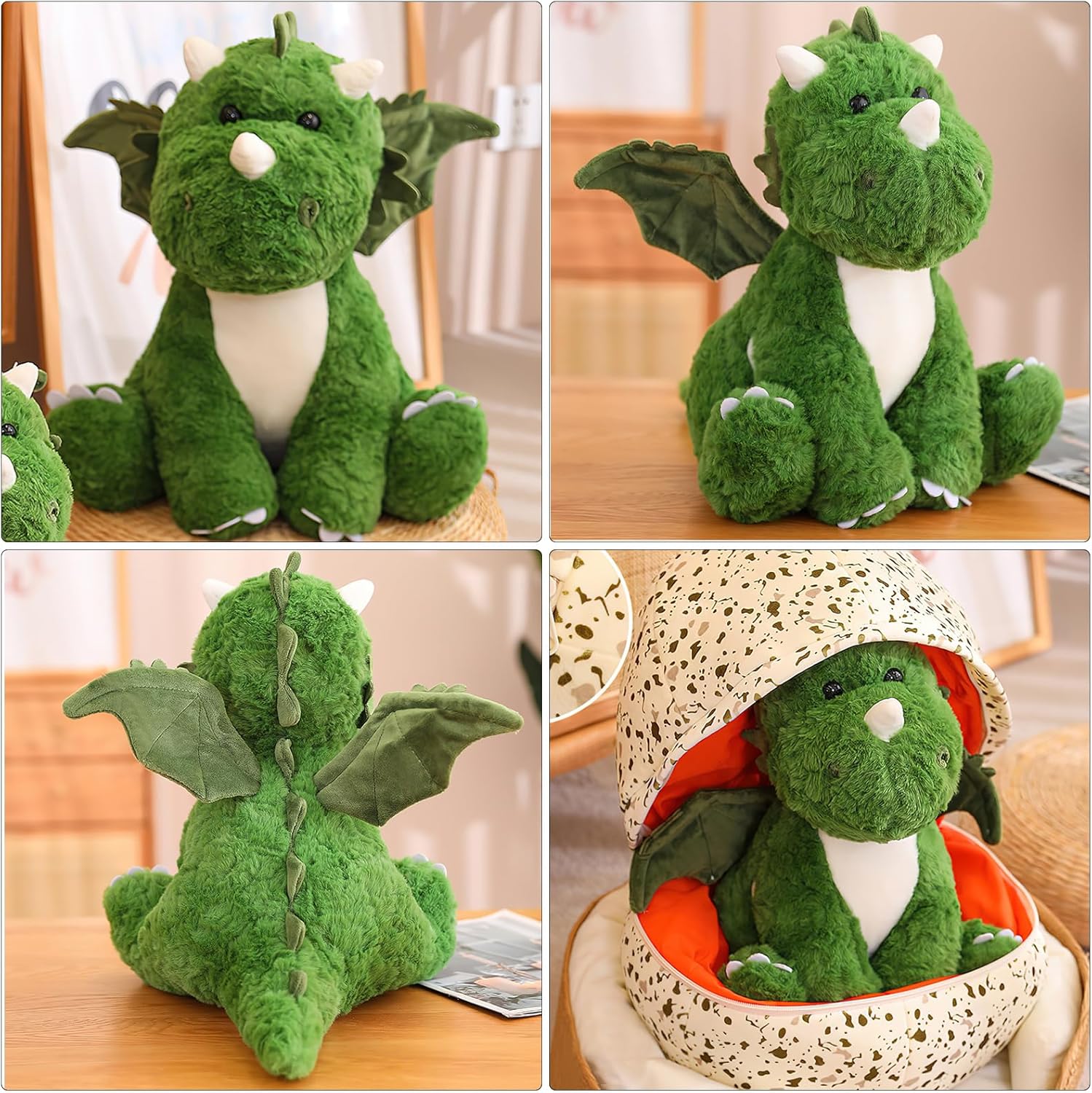 Plush Little Flying Dragon with Egg Cute Dino Stuffed Animal Toy Holiday Birthday Gift