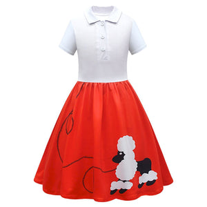 Poodle Skirts 1950s Girls Sock Hop Outfit with Accessories High Waist Poodle Dress 4pcs Sets 50s Costumes