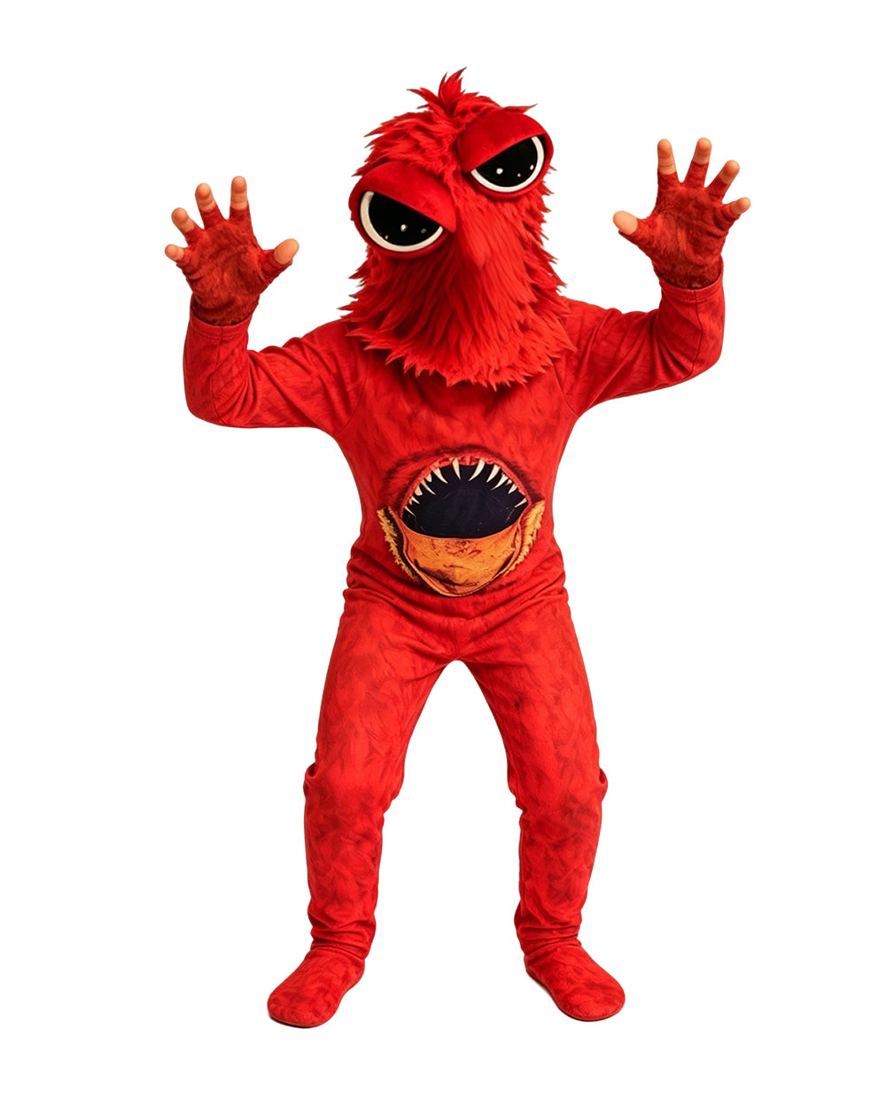 Kids Chapter 5 Red Monster Costume Horror Game Belly Mouth Jumpsuit Helmet and Gloves Set for Halloween Cosplay