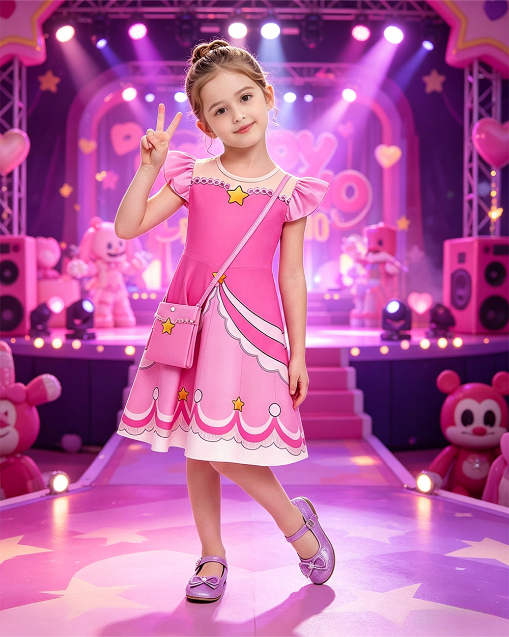 Girls Experiment 1468 Pink Dress and Bag for Theme Parties and Daily Wear 4-12Y