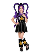 Girls Chapter 5 Lily Costume Horror Game 4-Piece Purple PU Leather Dress Shirt Leg Sleeves and Wig for Cosplay