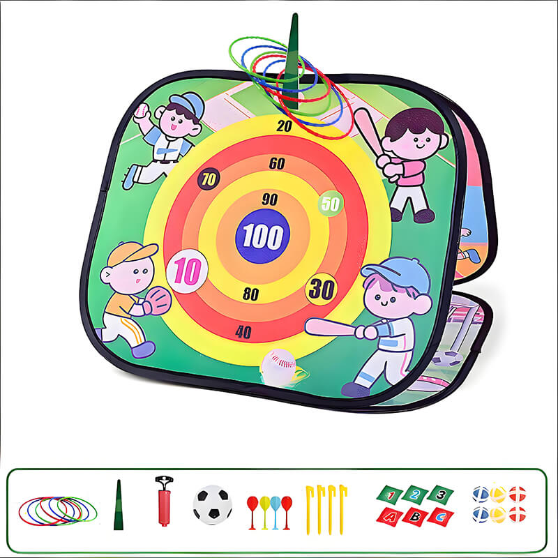 Portable 4-in-1 Soccer Goals Set Foldable Throwing Game Board for Kids 3+ Indoor & Outdoor Toy
