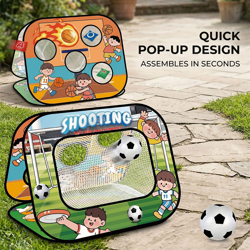 Portable 4-in-1 Soccer Goals Set Foldable Throwing Game Board for Kids 3+ Indoor & Outdoor Toy