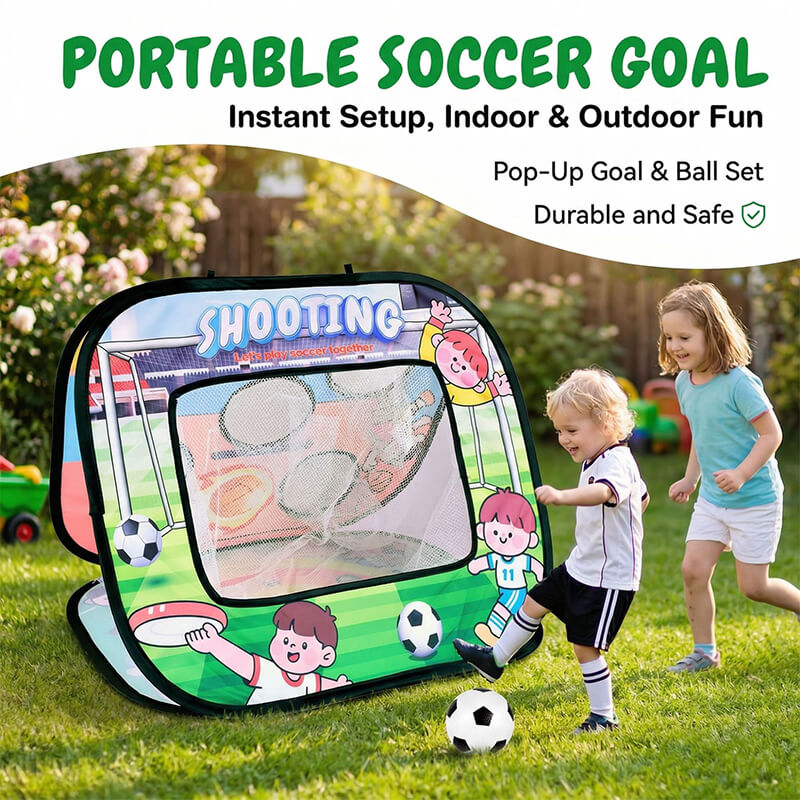 Portable 4-in-1 Soccer Goals Set Foldable Throwing Game Board for Kids 3+ Indoor & Outdoor Toy