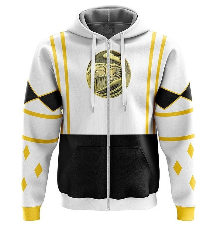 Adult Dragon Ranger Hoodie White Zip Up Hooded Sweatshirt with Plus Size for Daily Wear