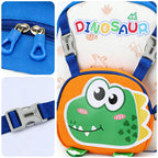 Preschool Backpack Cartoon Dino Schoolbag with Reflective Strip and Detachable Front Pouch
