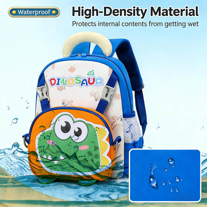 Preschool Backpack Cartoon Dino Schoolbag with Reflective Strip and Detachable Front Pouch