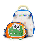 Preschool Backpack Cartoon Dino Schoolbag with Reflective Strip and Detachable Front Pouch