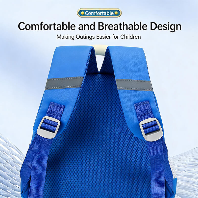 Preschool Backpack Cartoon Dino Schoolbag with Reflective Strip and Detachable Front Pouch