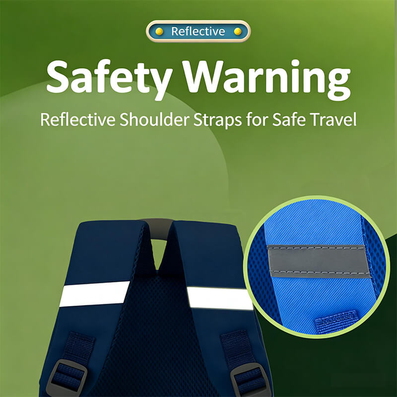 Preschool Backpack Cartoon Dino Schoolbag with Reflective Strip and Detachable Front Pouch