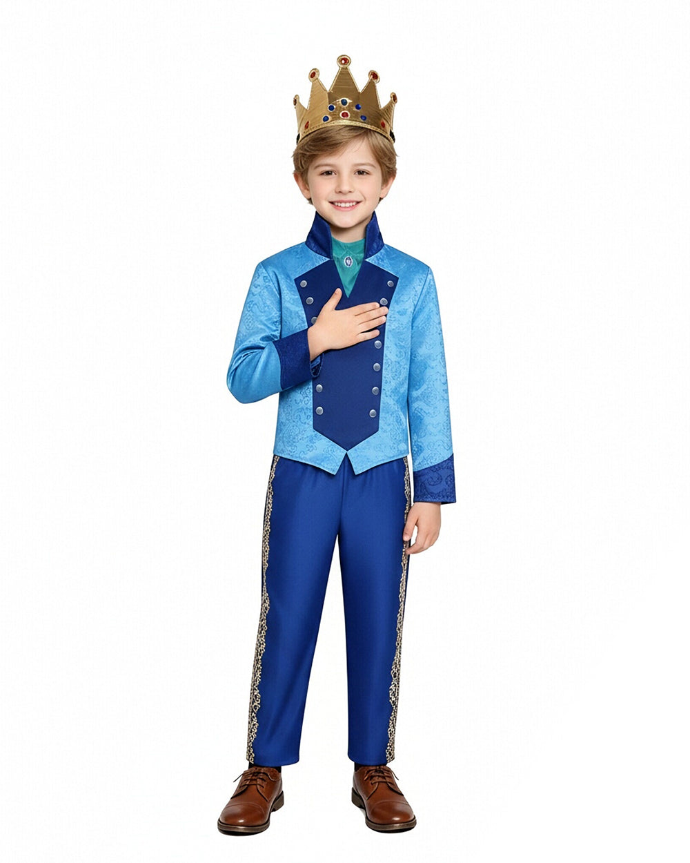 Boys Prince Zane Costume Blue Tops Pants Crown and Shirt 4pcs Set for Dress up Party