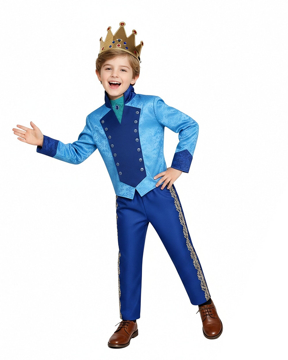 Boys Prince Zane Costume Blue Tops Pants Crown and Shirt 4pcs Set for Dress up Party