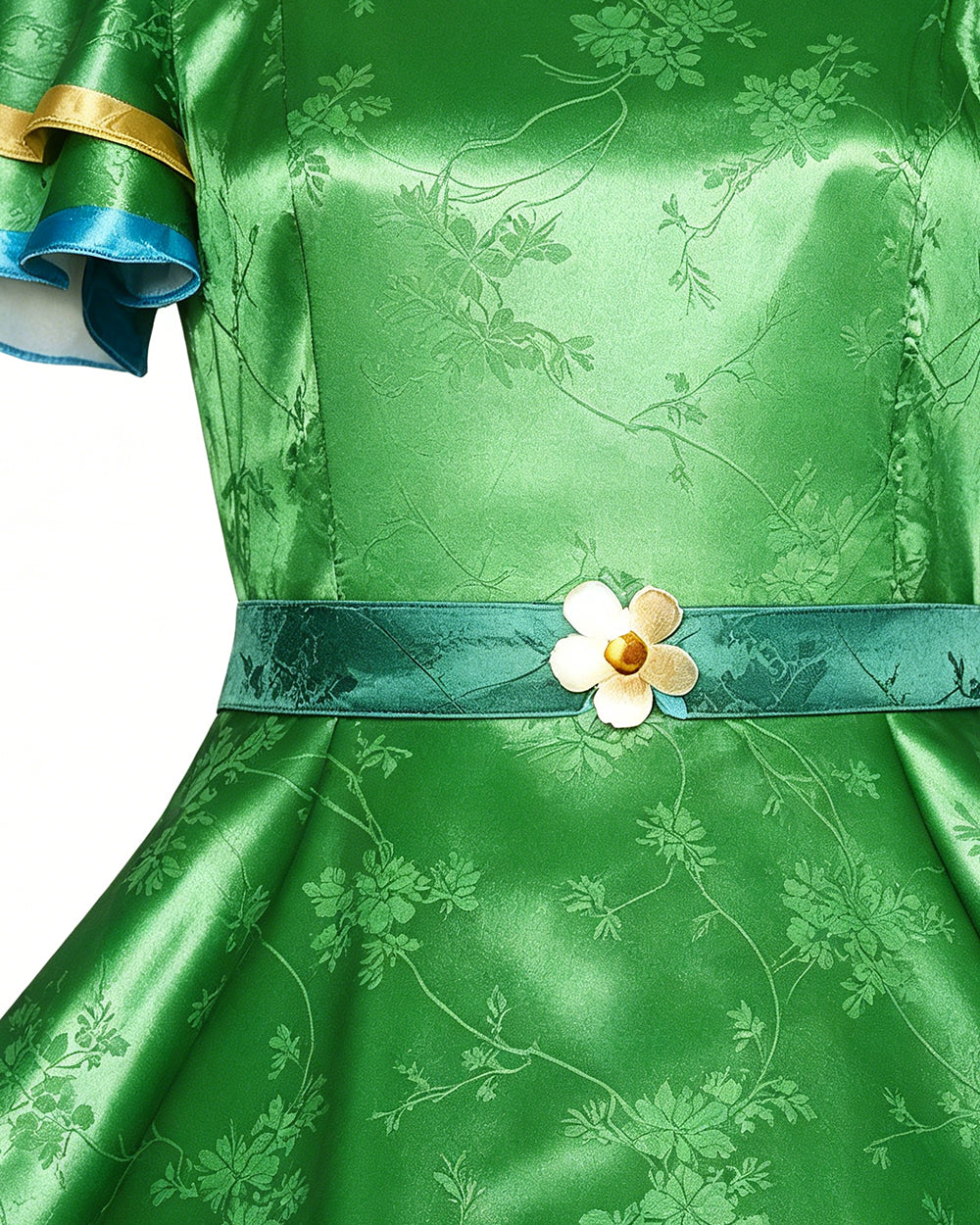 Girls Princess Camila Costume Green Double-layered Ruffled Sleeves Elegant Gown with Accessorie for Cosplays