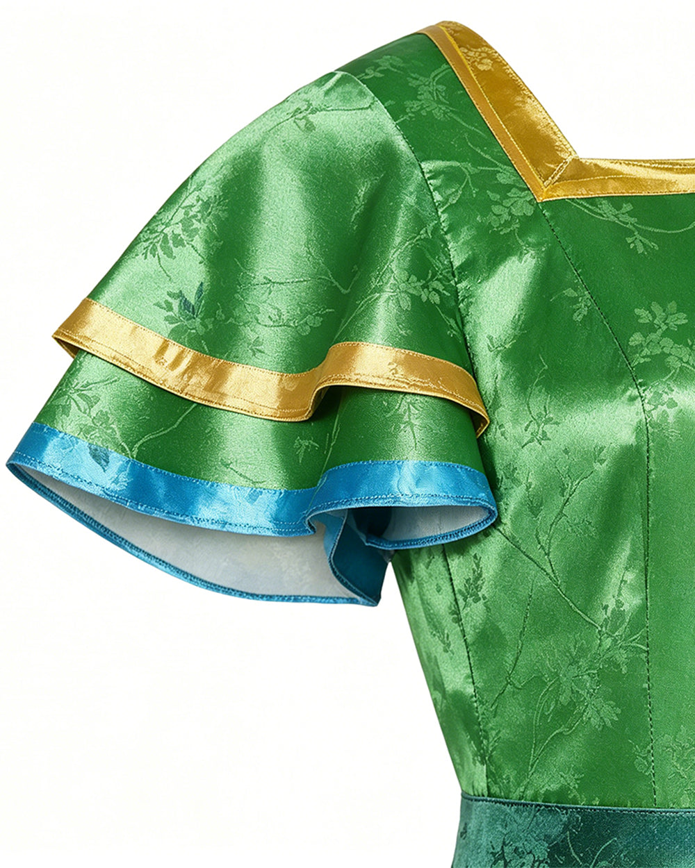 Girls Princess Camila Costume Green Double-layered Ruffled Sleeves Elegant Gown with Accessorie for Cosplays
