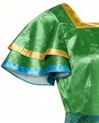 Girls Princess Camila Costume Green Double-layered Ruffled Sleeves Elegant Gown with Accessorie for Cosplays