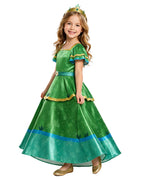 Girls Princess Camila Costume Green Double-layered Ruffled Sleeves Elegant Gown with Accessorie for Cosplays