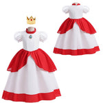 Princess Peach Dress Girls Ball Gown Party Costume With Crown Puff Sleeve Fancy Dresses