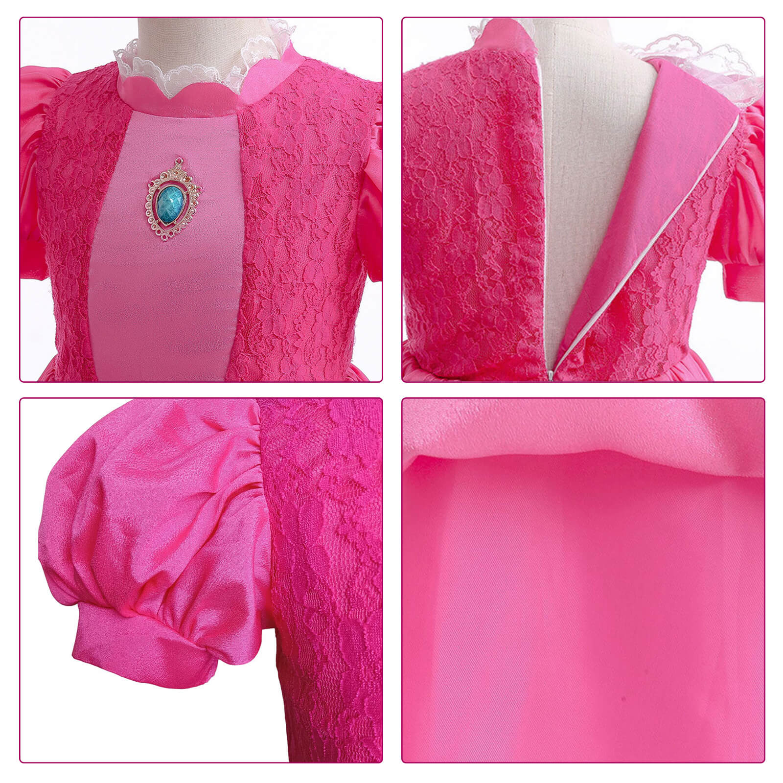 Pink Princess Ball Gown with Layered Tulle Puff Sleeves and Crown for Birthday Party Events