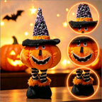 Pumpkin Plush Doll Stretchable Leg Halloween Stuffed Animal with Witch Hat for Home Ornament