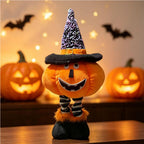 Pumpkin Plush Doll Stretchable Leg Halloween Stuffed Animal with Witch Hat for Home Ornament