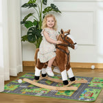 Kids Rocking Horse Pink Plush Ride On Toy with Realistic Sounds Holiday Gift