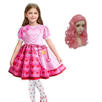 Women Kids Teens Queen of Hearts Costume Pink Princess Bridget Outfit Wig and Stocking