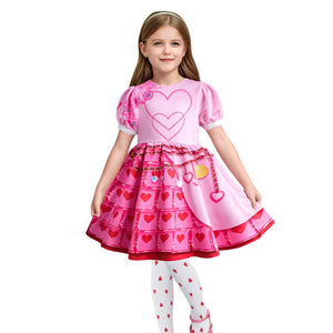 Women Kids Teens Queen of Hearts Costume Pink Princess Bridget Outfit Wig and Stocking