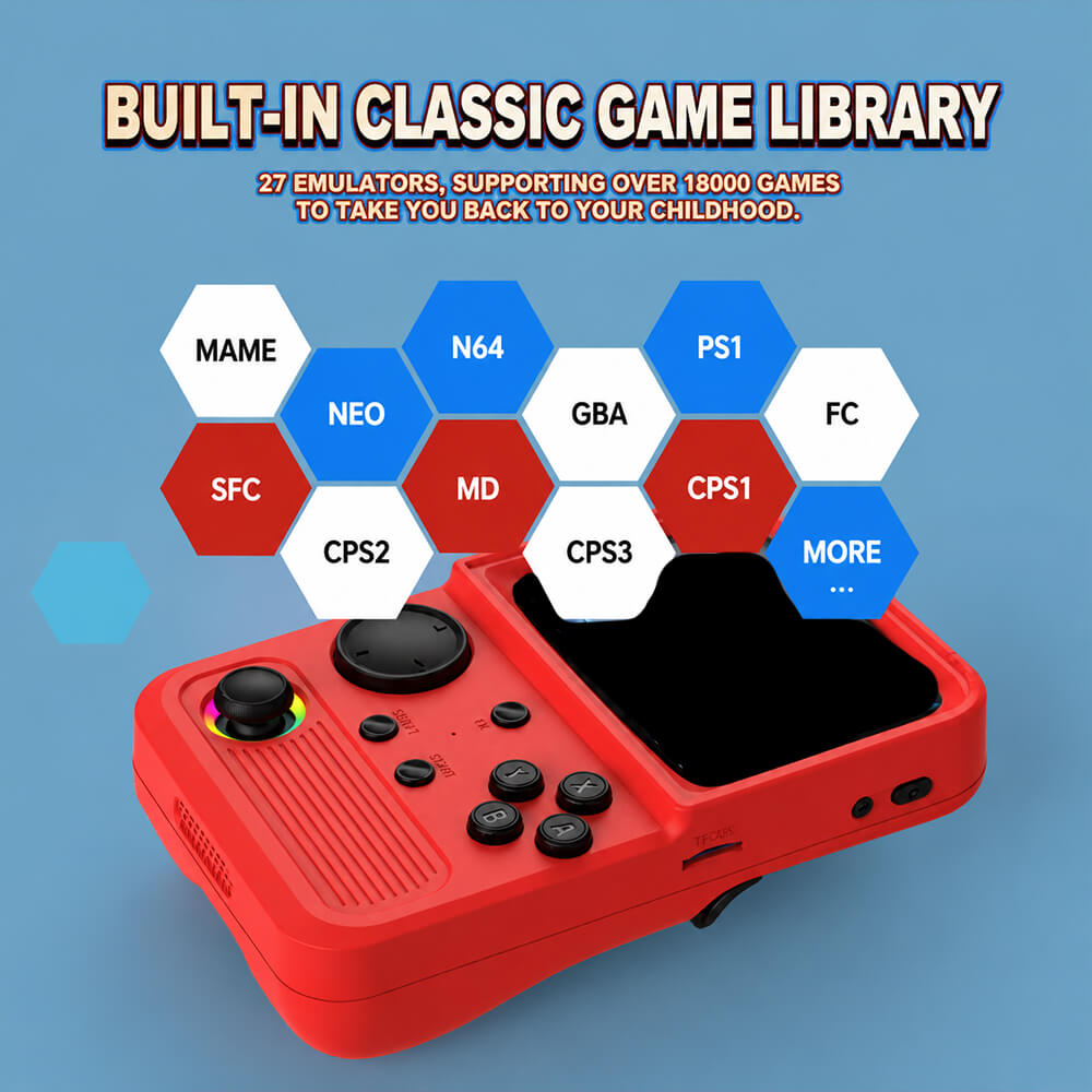 R36T Handheld Game Console Built-in 18000+ Games with 3000mAh Battery and RGB Light Joystick For Players