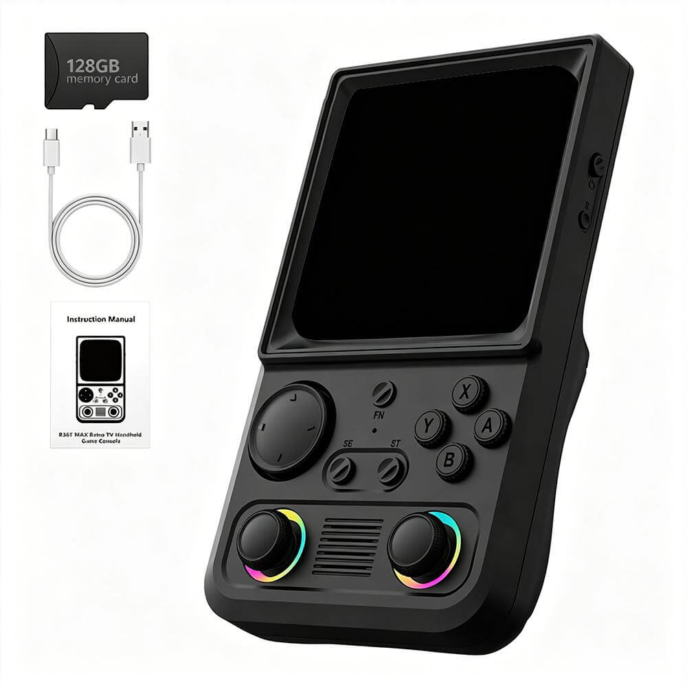 R36T MAX Portable Handheld Game Console 128GB SD Card Game Console with RK3326 Chip and 4000mAh Battery For Game Enthusiasts