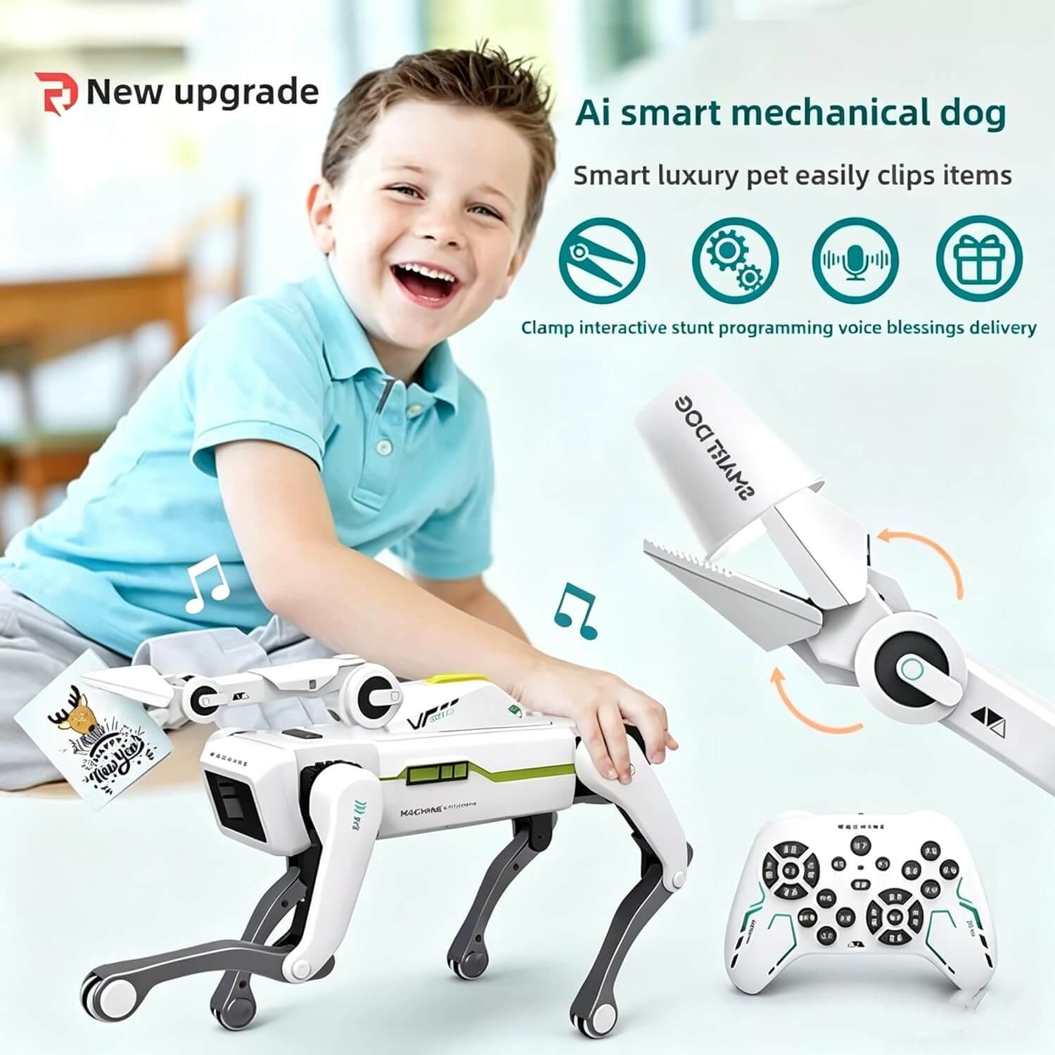 2.4G RC Robot Dog with Gripper Arm AI Smart Mechanical Toy Programmable Stunt Robot Pet for Kids