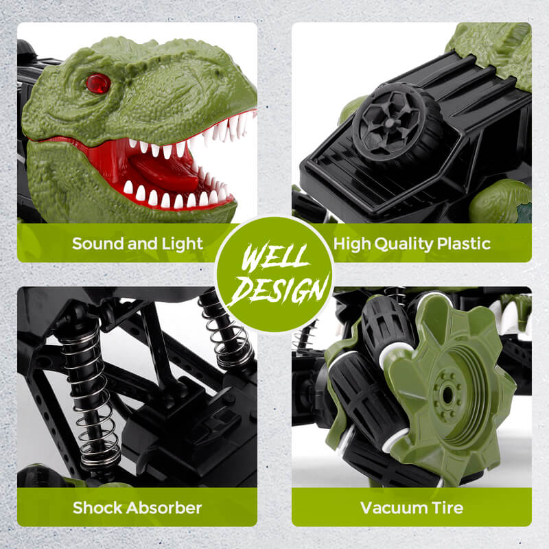 Remote Control Dinosaur Car Rechargeable T-Rex RC Car 360° Stunt Car with Music and Lights