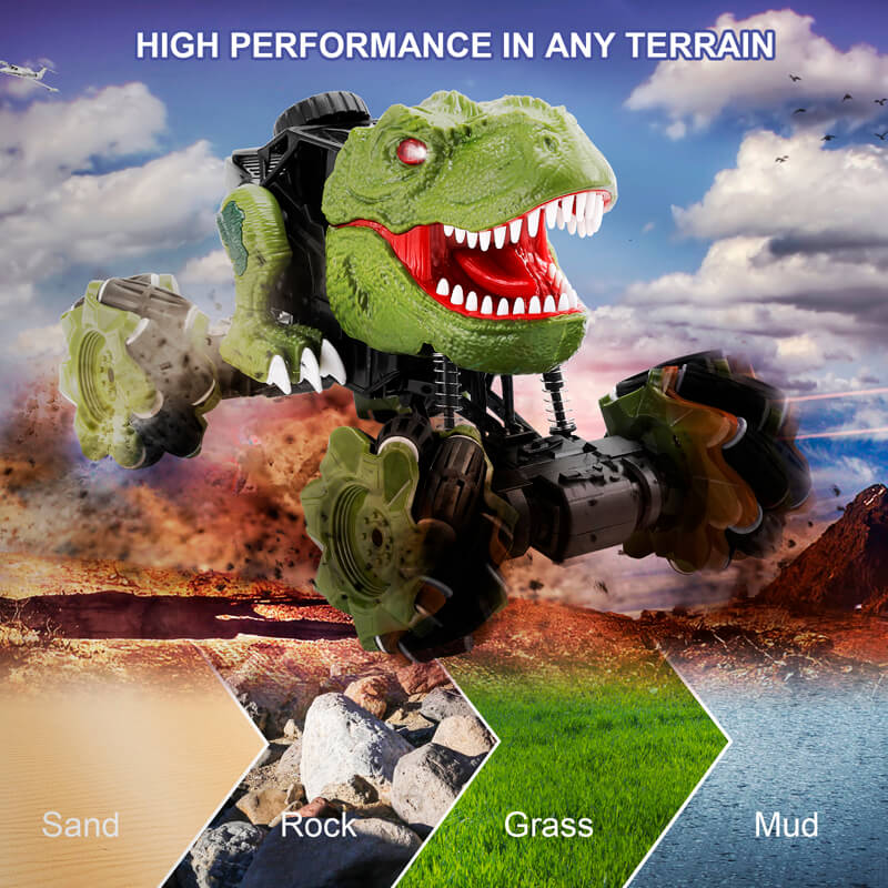 Remote Control Dinosaur Car Rechargeable T-Rex RC Car 360° Stunt Car with Music and Lights