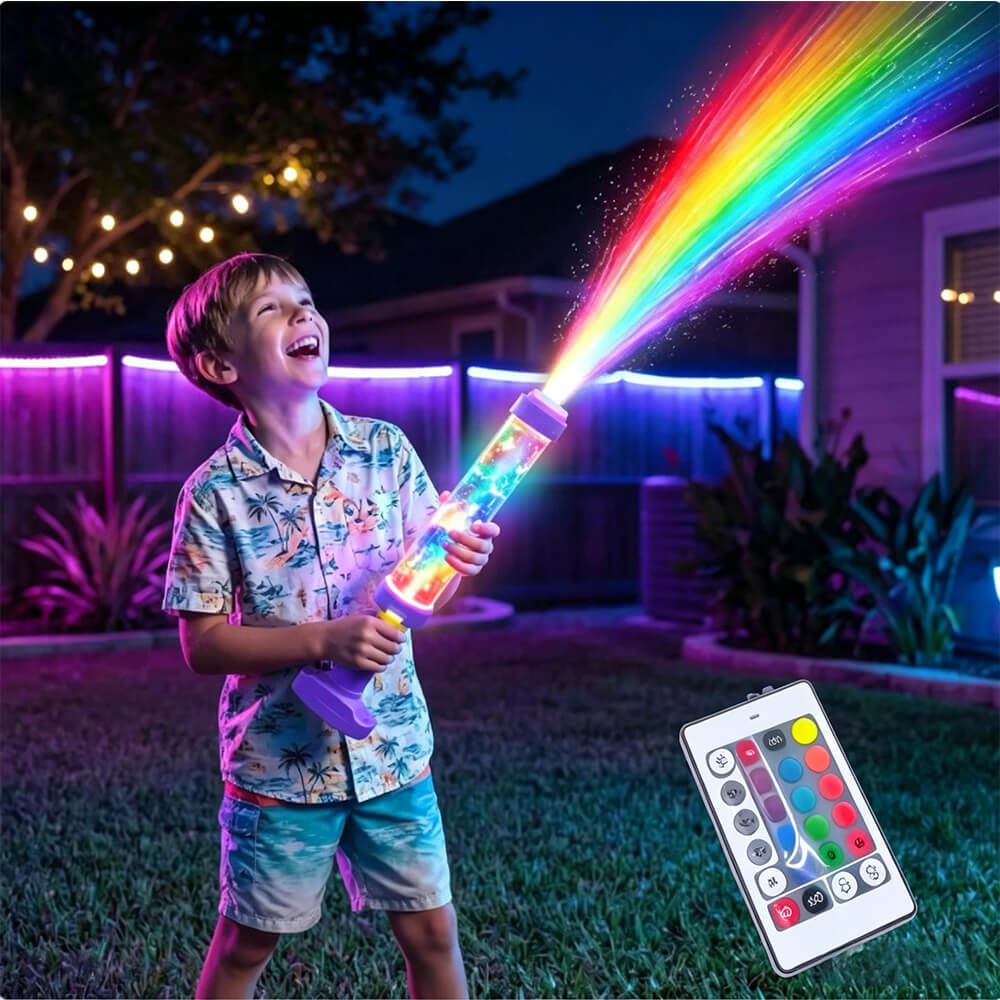 Water Gun Rainbow LED Water Blaster with Remote Control Summer Water Toy for Day and Night Outdoor Play