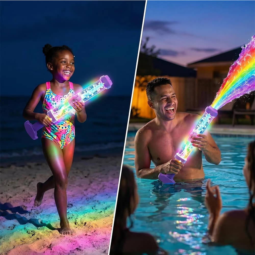 Water Gun Rainbow LED Water Blaster with Remote Control Summer Water Toy for Day and Night Outdoor Play