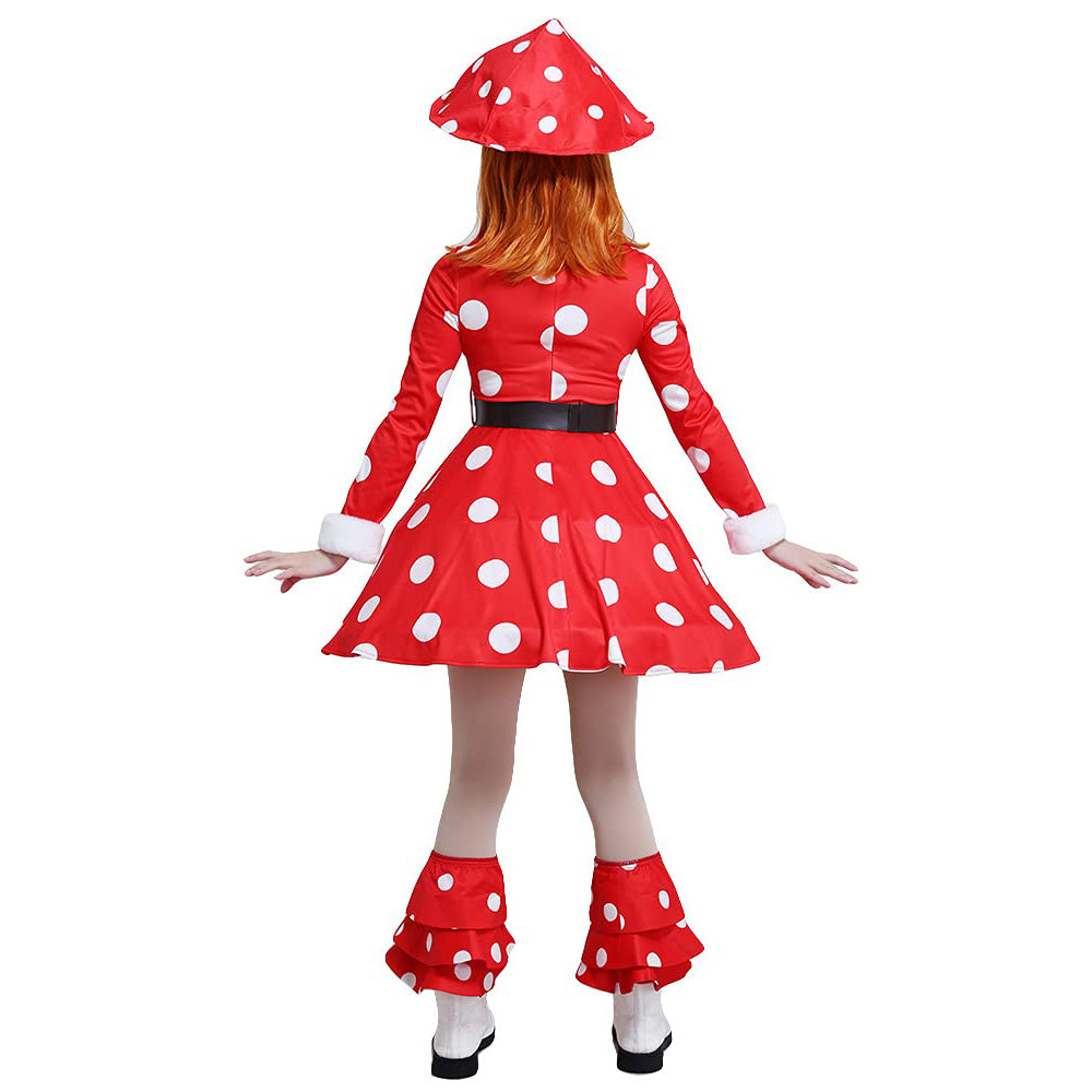 Adult Kinoko Dress Shemage Cosplay Costume with Mushroom Hat and Leg Warmers