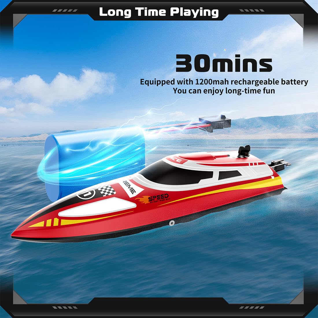 30KM/H Remote Control Boat 2.4G Fast Racing Boat Waterproof With LED Light