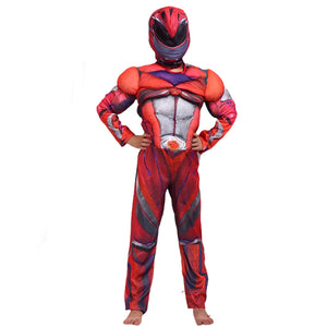 Kids Red Ranger Costume Boys Girls Classic Muscle Halloween Outfit 4-8 Years