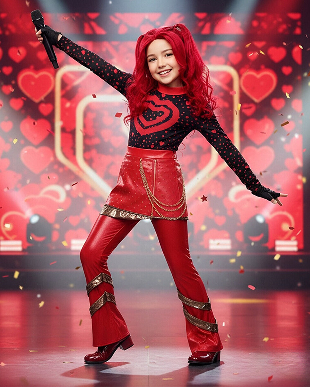 Red Princess Costume Movie 5 Red Shirt PU Leather Skirt with Gloves and Accessories for Cosplay Parties