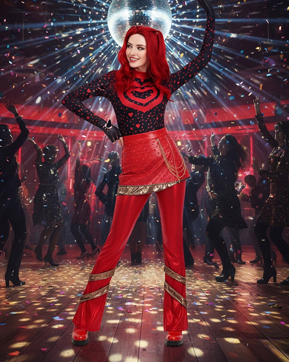 Red Princess Costume Movie 5 Red Shirt PU Leather Skirt with Gloves and Accessories for Cosplay Parties