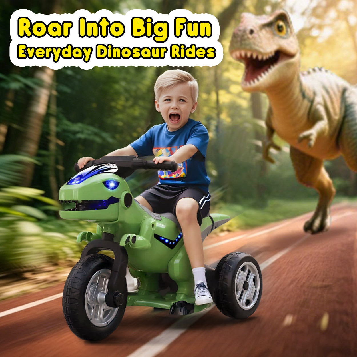 Remote Ride-on Dinosaur Toy 12V Parent-Friendly Ride On Motorcycle Car with Bluetooth Music Lights